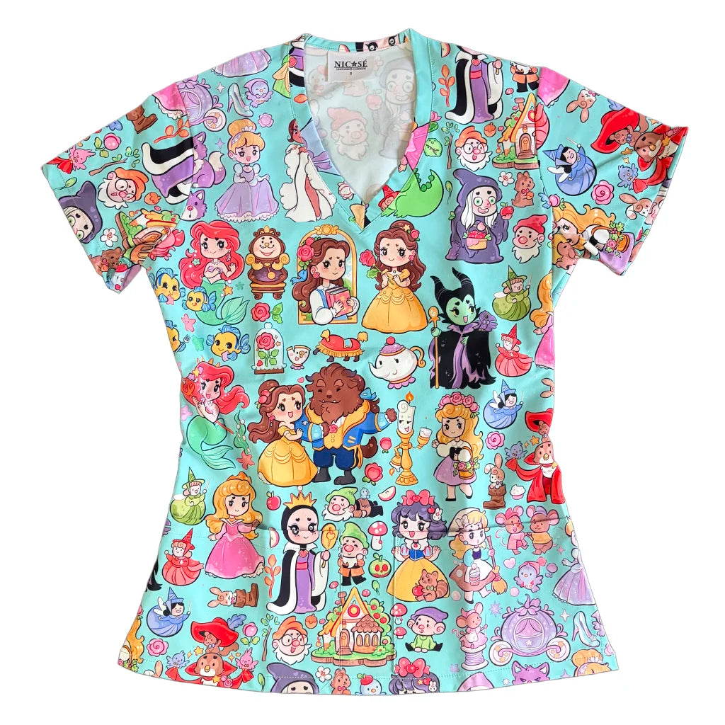 Top clínico mujer antifluido estampado Princesas Celeste, vista frontal