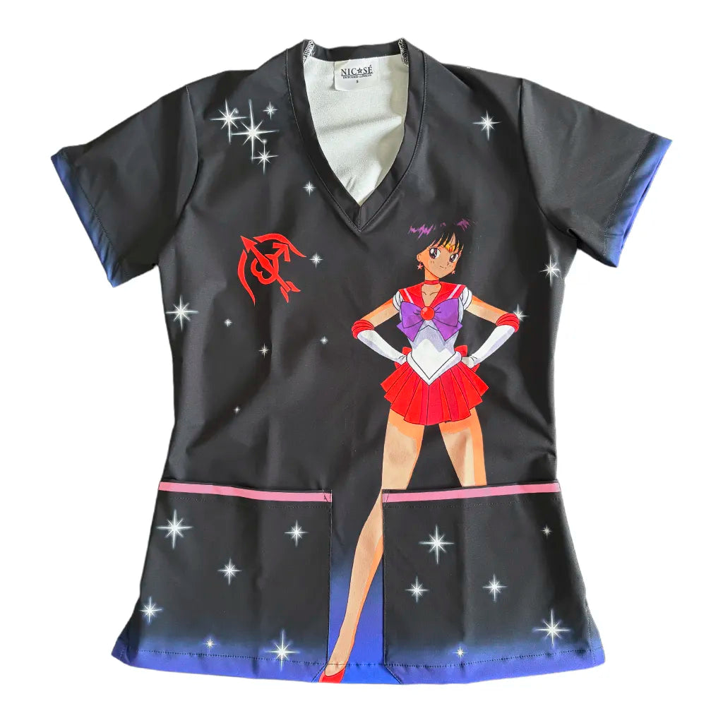 Top clínico mujer antifluido estampado Sailor Mars Negro, vista frontal