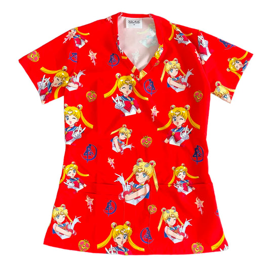 Top clínico mujer antifluido estampado Sailor Moon Rojo, vista frontal