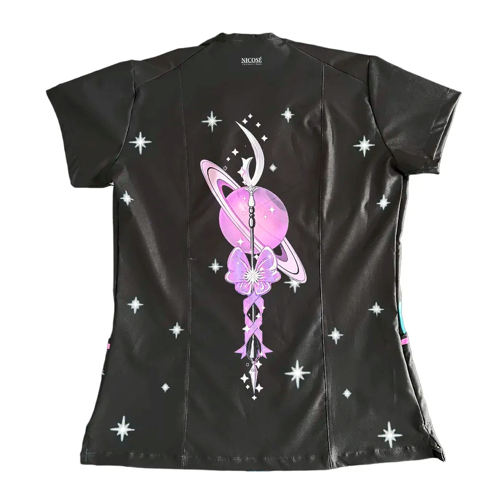 Top clínico mujer antifluido estampado Sailor Saturn Negro, vista trasera