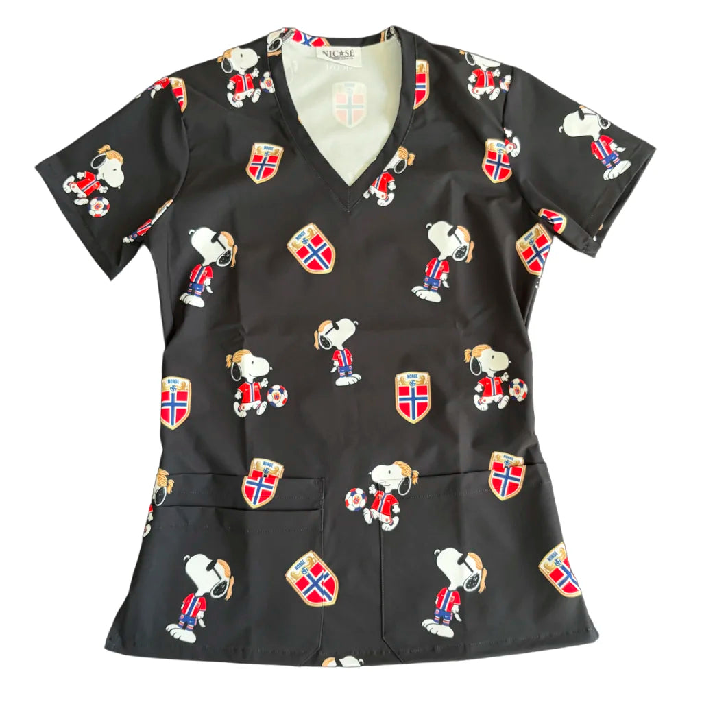 Top clínico mujer antifluido estampado Snoopy Haaland Negro, vista frontal