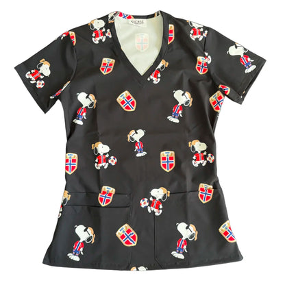 Top clínico mujer antifluido estampado Snoopy Haaland Negro, vista frontal