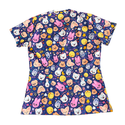 Top clínico mujer antifluido estampado Stray Kids SKZoo Azul Marino, vista trasera