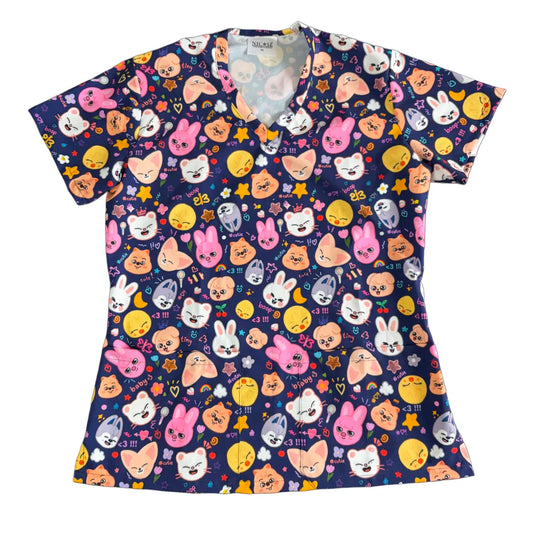 Top clínico mujer antifluido estampado Stray Kids SKZoo Azul Marino, vista frontal