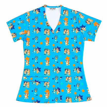 Bluey amigos celeste Top Clinico Mujer (A pedido)