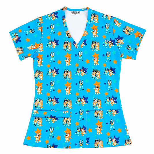 Bluey amigos celeste Top Clinico Mujer (A pedido)