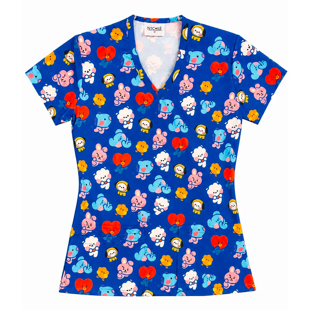 Top Clínico BT21 Azul Rey Mujer (A pedido)