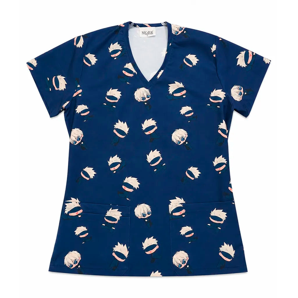 Top Clínico Mujer Satoru Gojo Azul Marino (A pedido)