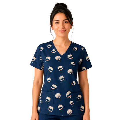 Top Clínico Mujer Satoru Gojo Azul Marino (A pedido)