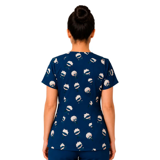 Top Clínico Mujer Satoru Gojo Azul Marino (A pedido)