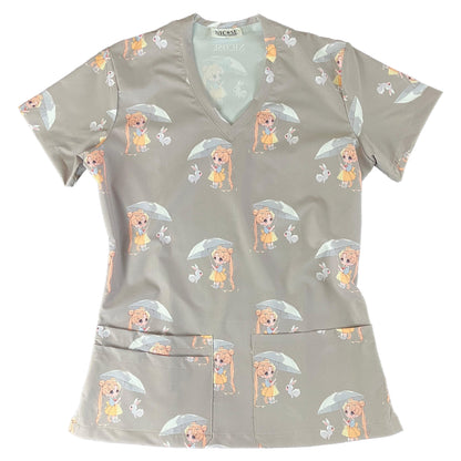 Conejo kawaii Top Clinico Mujer Gris (A pedido)