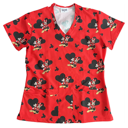 Rojo Mouse clásico Top Clínico Mujer (A pedido)