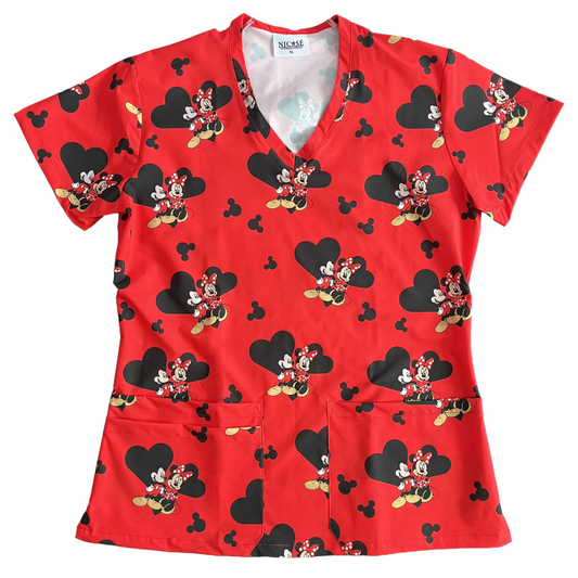 Rojo Mouse clásico Top Clínico Mujer (A pedido)