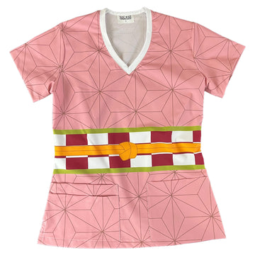 Top clínico de mujer con diseño Nezuko Kamado, en tela antifluido