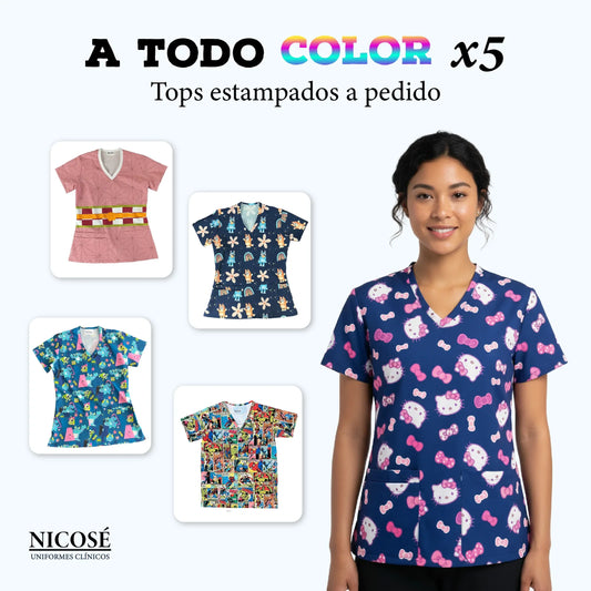 Pack de 10 tops clínicos Nicosé para equipos, en tela antifluido